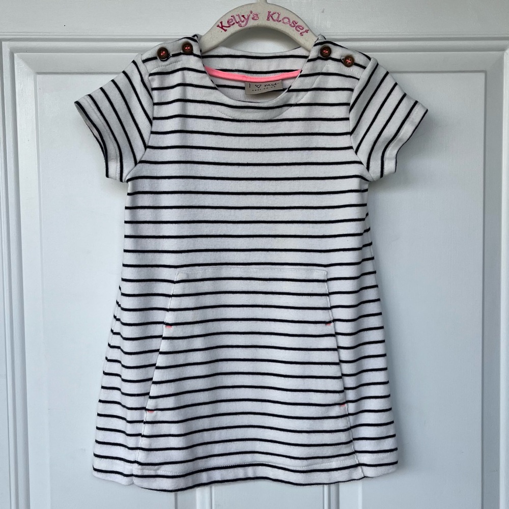 •Next UK• Striped 100% Cotton Girls Dress - Size 2T (92cm)